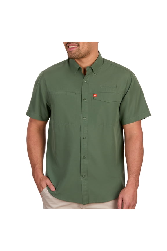 Poly Grid Fishing Short Sleeve Shirt for Men - UP40 Protection, Quick-Dry, Ultra Lightweight (Duck Green, XL)
