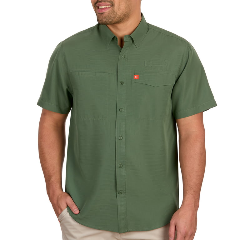 The American Outdoorsman Poly Grid Fishing Short Sleeve Shirt for Men -  UP40 Protection, Quick-Dry, Ultra Lightweight (Duck Green, XXL)