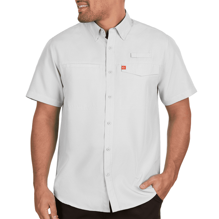 The American Outdoorsman Poly Grid Fishing Short Sleeve Shirt for Men -  UP40 Protection, Quick-Dry, Ultra Lightweight (Quiet Grey, XL) 