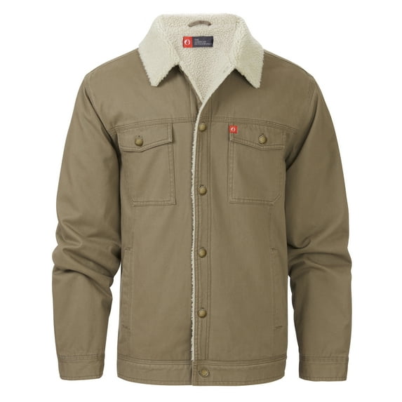 The American Outdoorsman Sherpa Lined Canvas Trucker Jacket (Driftwood, Medium)