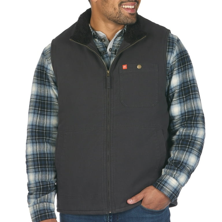 The American Outdoorsman Solid Sherpa Lined Twill Vest Raven Dark Grey Sherpa Large