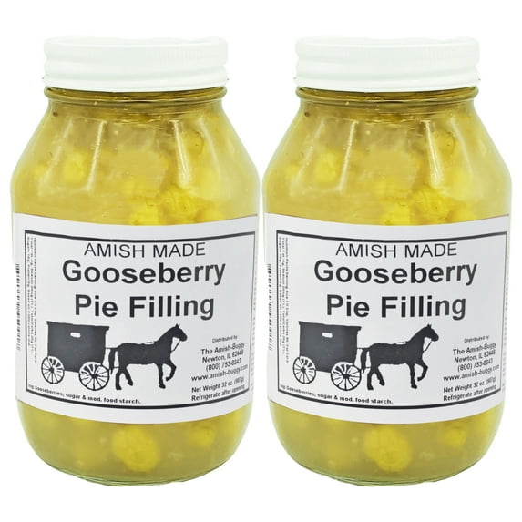 The Amish-Buggy Gooseberry Pie Filling, 2 x 32 Oz Jars