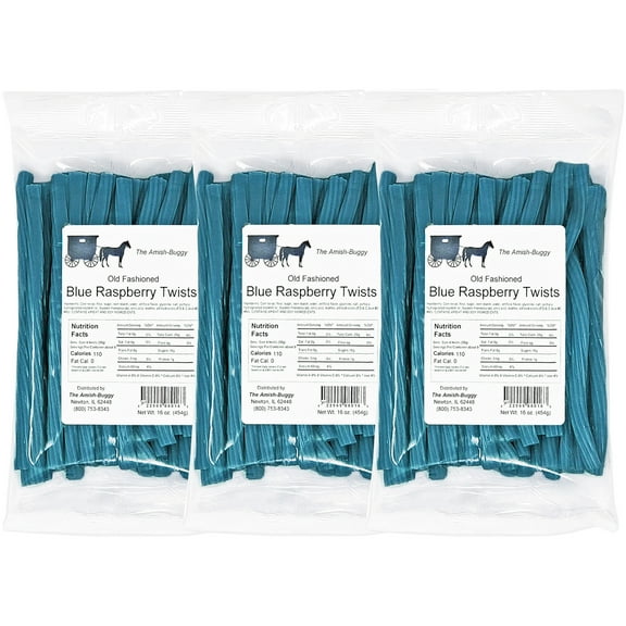 The Amish-Buggy Licorice Twists, Blue Raspberry, Three 16 Oz Bags