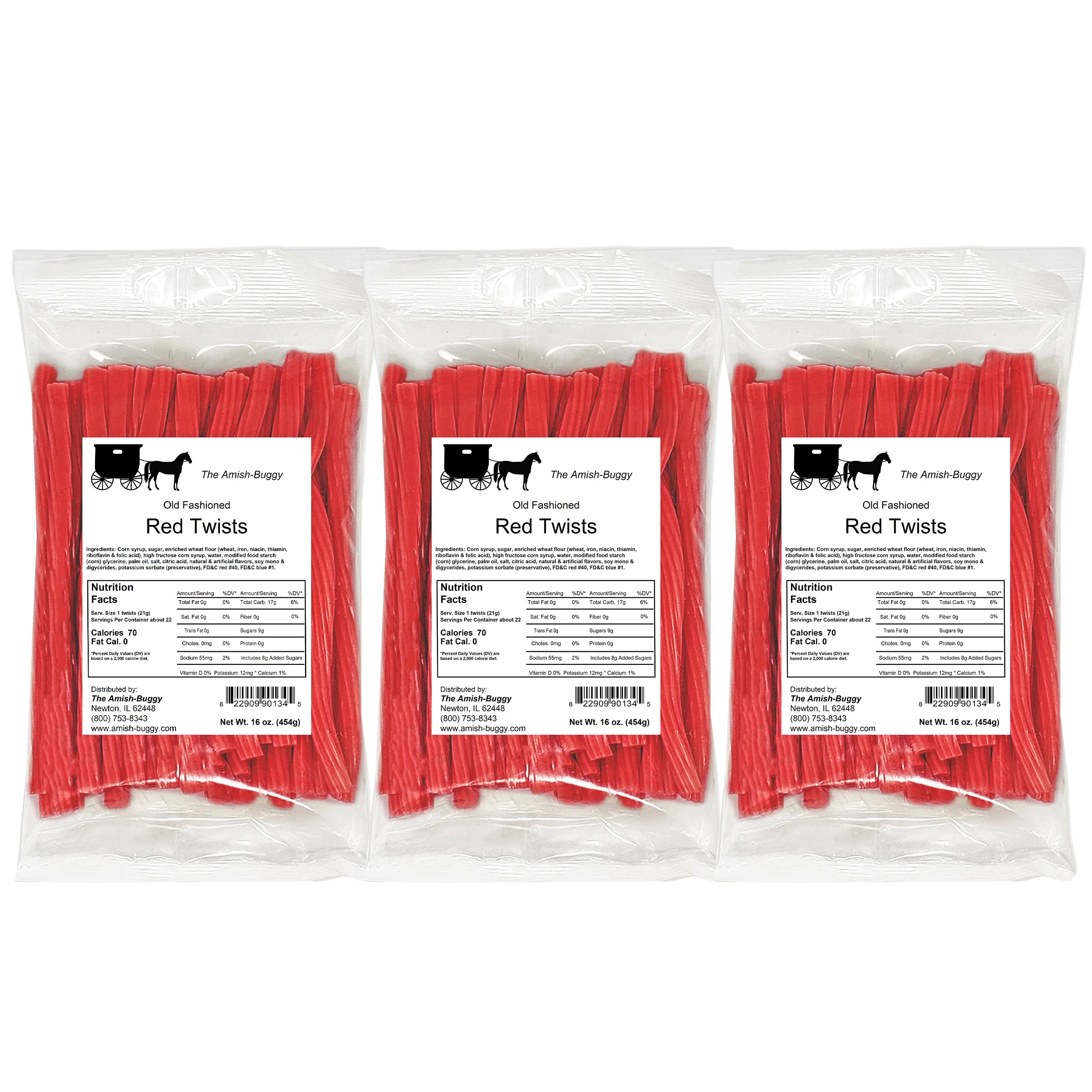 The Amish-Buggy Licorice Twists, Red Raspberry, Three 16 Oz Pkgs ...