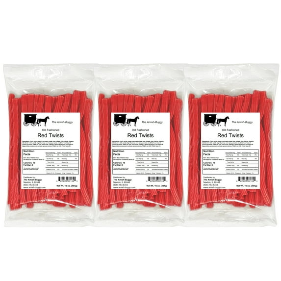The Amish-Buggy Licorice Twists, Red Raspberry, Three 16 Oz Pkgs
