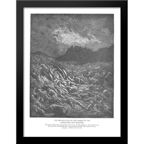The Ammonite and Moabite Armies Are Destroyed 28x38 Large Black Wood Framed Print Art by Gustave Dore