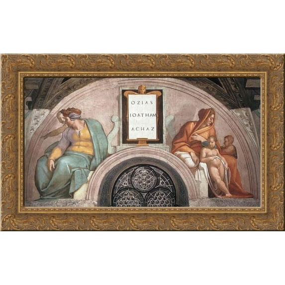 The Ancestors of Christ: Jotham, Ahaz 24x17 Gold Ornate Wood Framed Canvas Art by Michelangelo