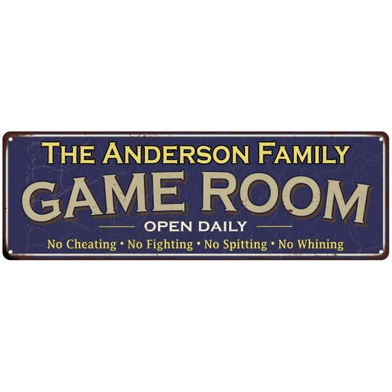 The Anderson Family Gift Blue Game Room Metal 6x18 Sign 206180037831