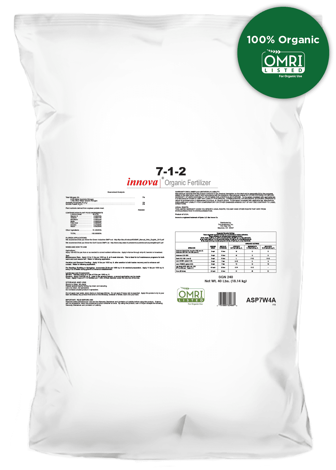 Andersons Innova 712 Lawn Fertilizer General Yard Care, High