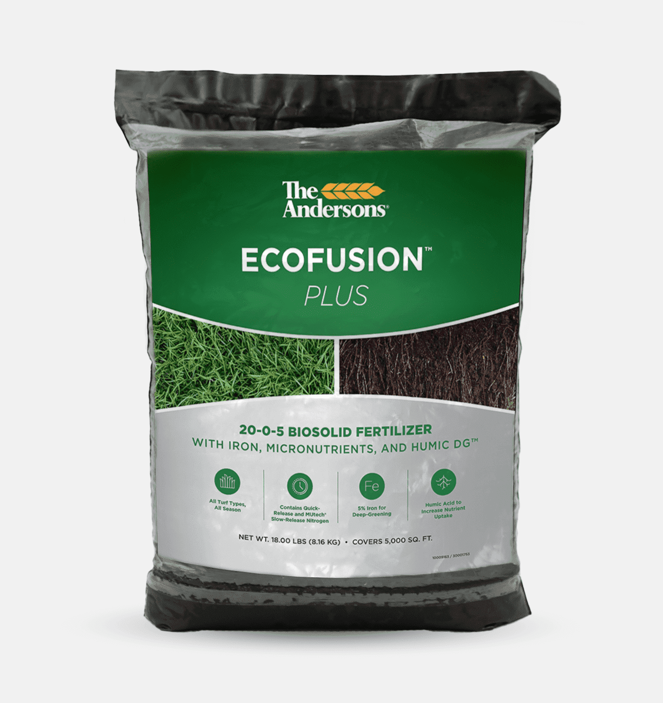 The Andersons Professional Ecofusion™ Plus 20-0-5 Biosolid Fertilizer with Iron and Micronutrients - 18 lb. Bag covers 5,000 sqft.