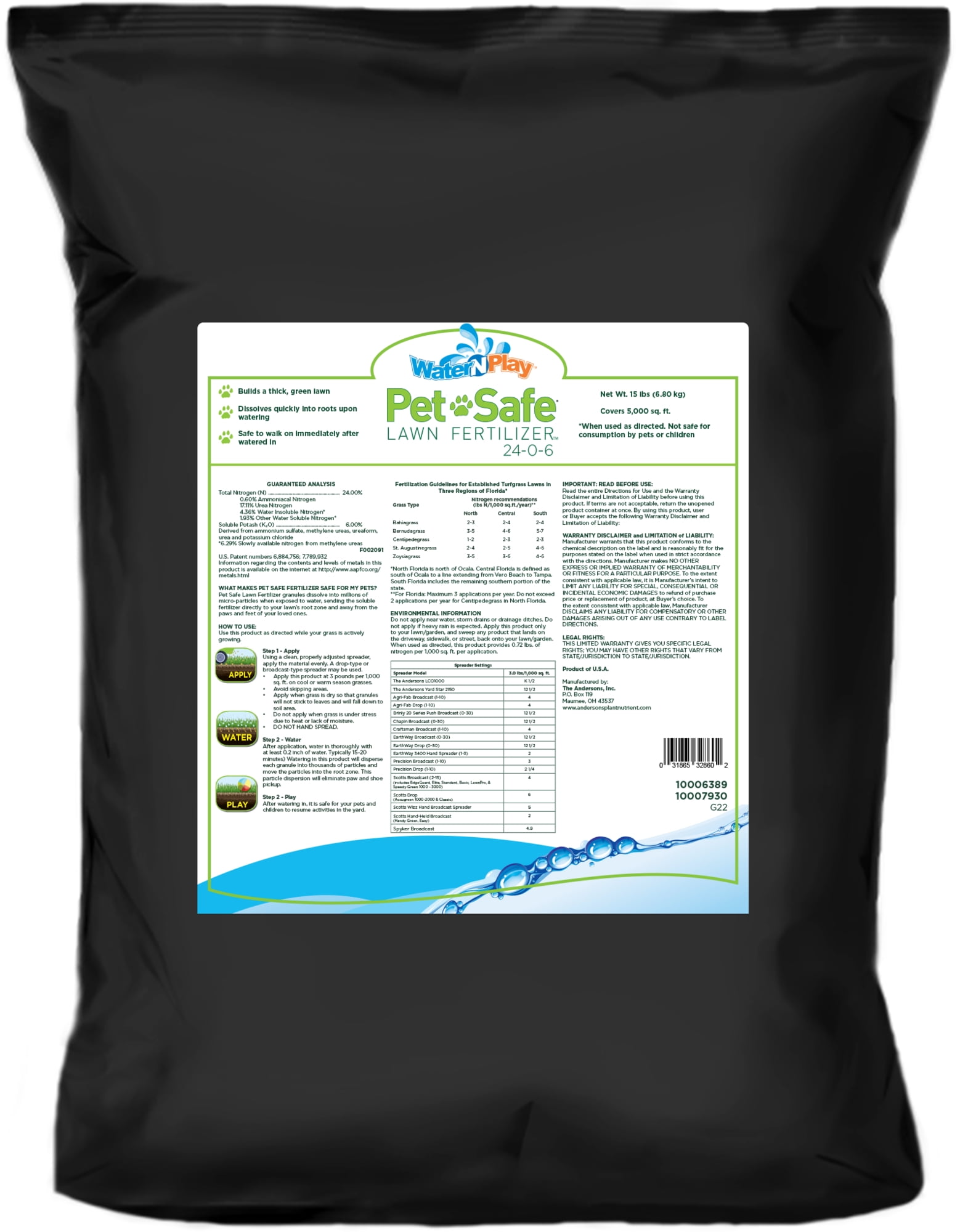The Andersons Pet Safe Fertilizer 2406, Lawn Nitrogen Feed for 5,000 sq ft