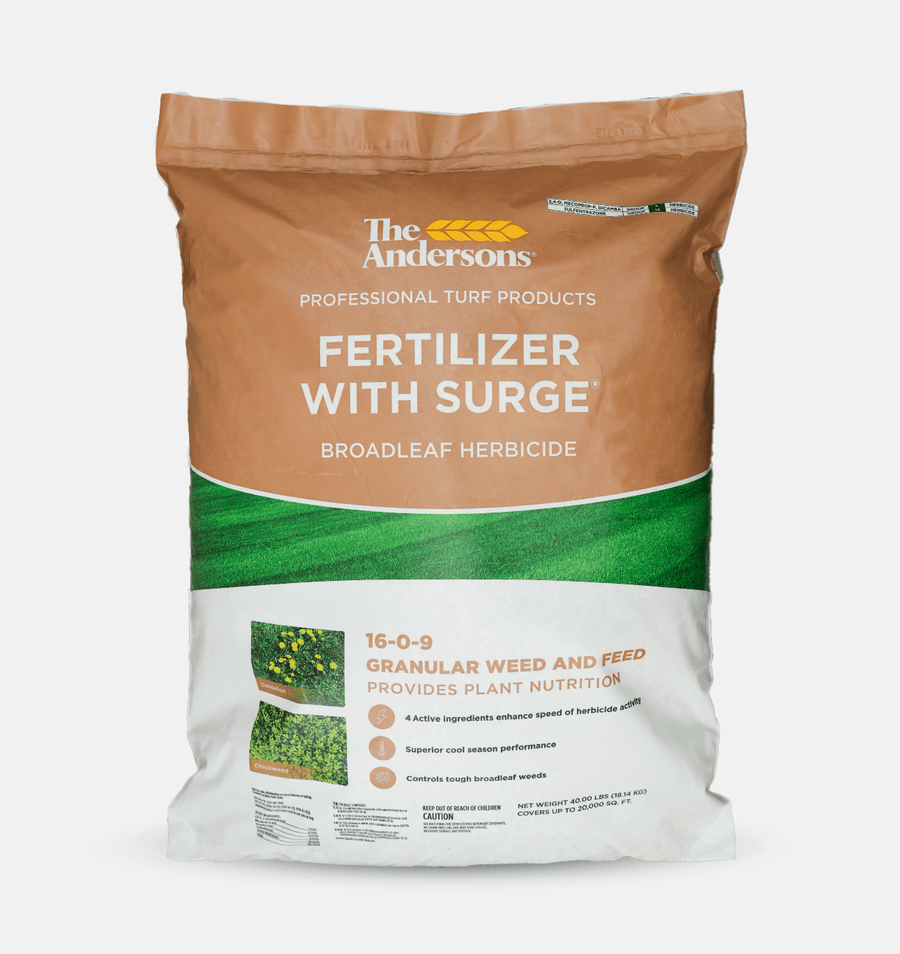 The Andersons Professional Surge Weed and Feed 16-0-9 Post-Emergent Weed Control and Fertilizer - Covers up to 20,000 sq ft (40 lb)