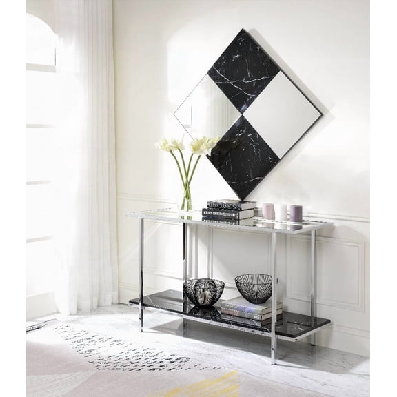 The Angwin Console Table with Mirrored Faux Marble & Chrome Design