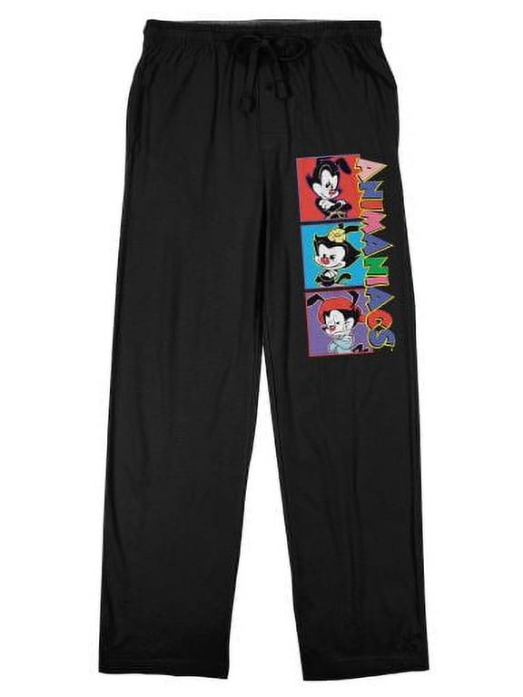 The Animaniacs Wakko Jakko and Dot Men's Black Graphic Sleep Pants-Medium