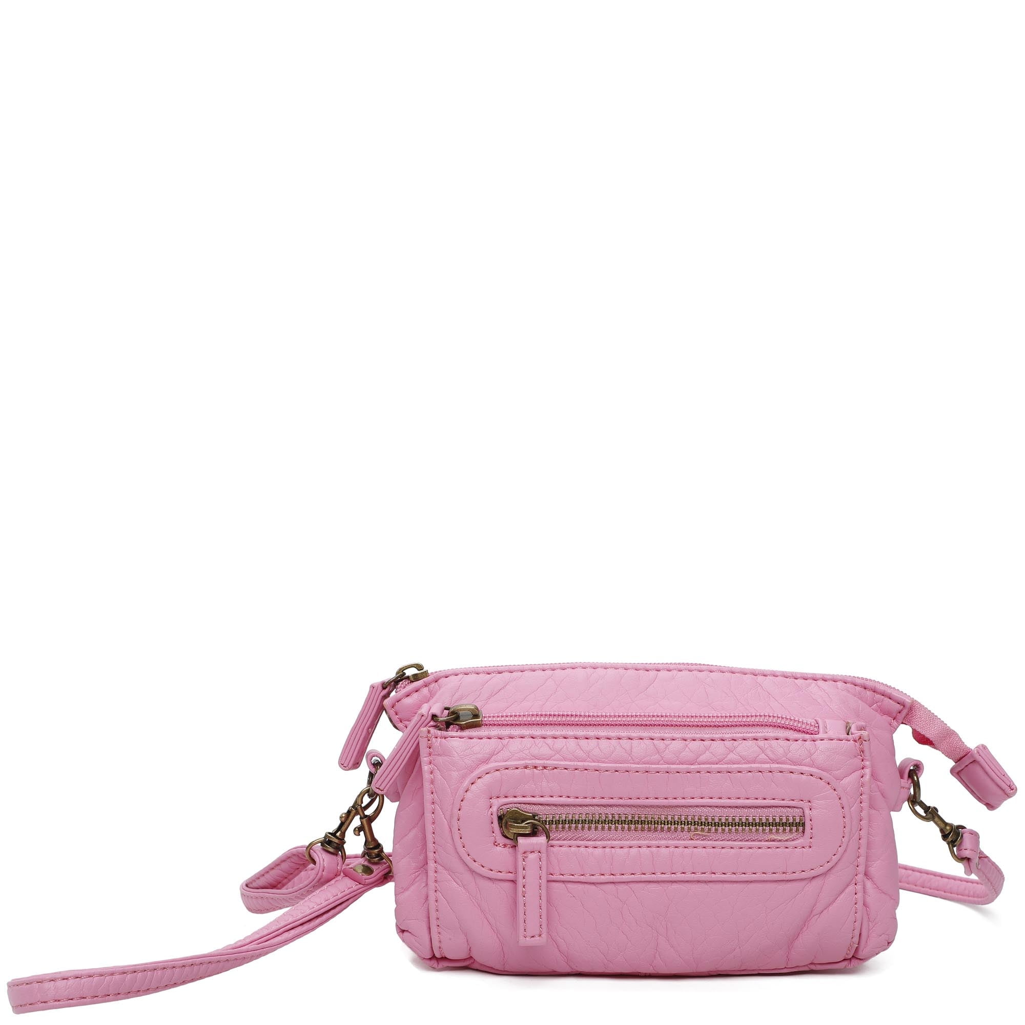 The Anita Women Wristlet Multi Functional Crossbody Soft Vegan Leather Bag by Ampere Creations - Bubble Gum Pink