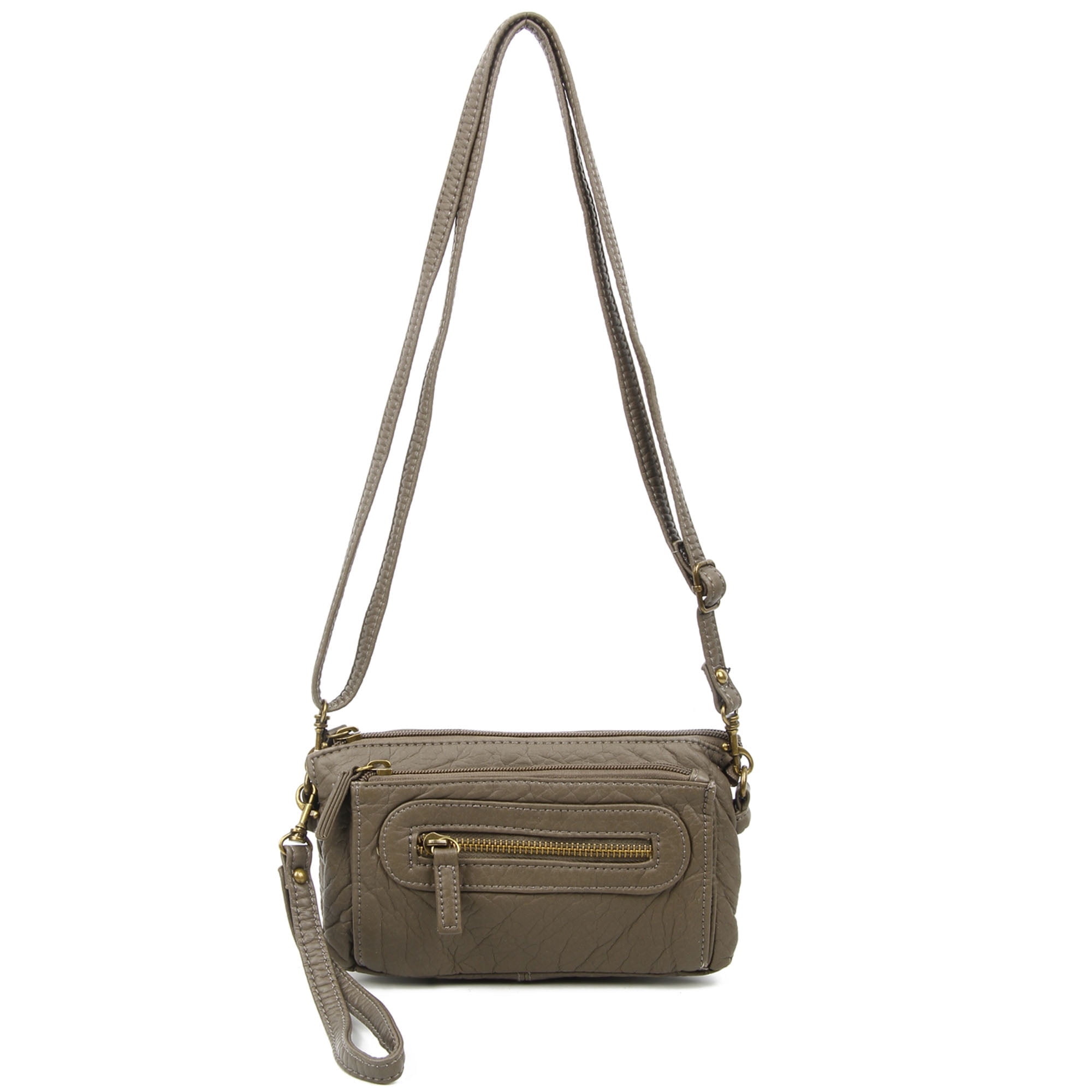 The Anita Women Wristlet Multi Functional Crossbody Soft Vegan Leather Bag by Ampere Creations - Dark Grey