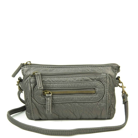 The Anita Women Wristlet Multi Functional Crossbody Soft Vegan Leather Bag by Ampere Creations - Dark Silver