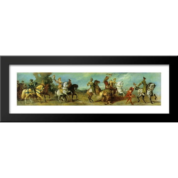 The Anniversary Parade: The Falcon Hunt 40x12 Large Black Wood Framed Print Art by Hans Makart