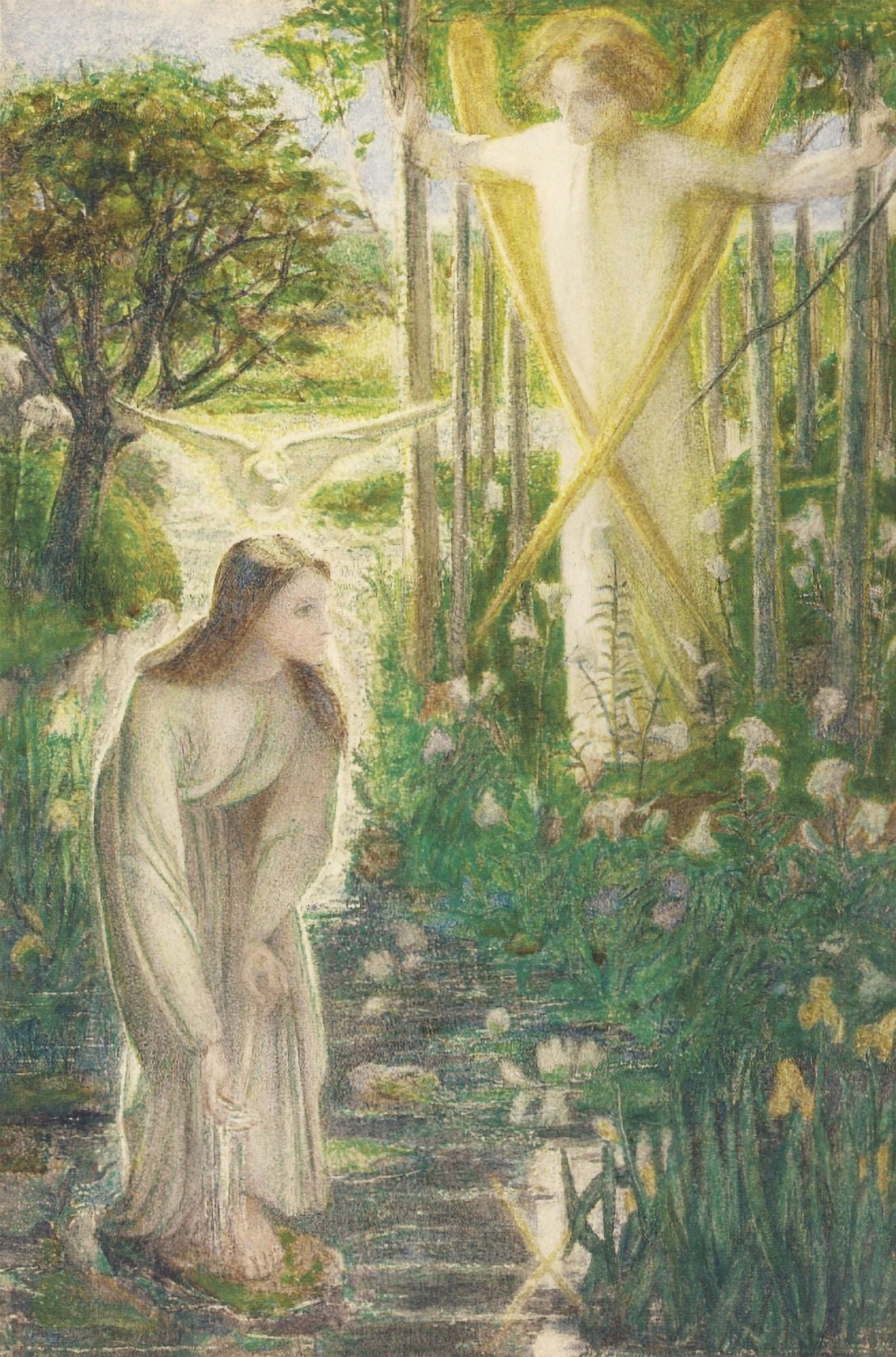 The Annunciation 1855 Canvas Art - Dante Gabriel Rossetti (18 x 24)