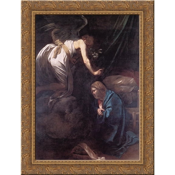 The Annunciation 20x24 Gold Ornate Wood Framed Canvas Art by Caravaggio