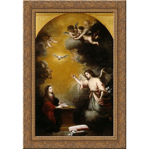 The Annunciation 20x24 Gold Ornate Wood Framed Canvas Art by Murillo, Bartolome