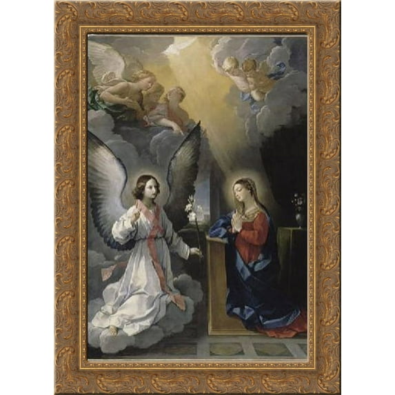 The Annunciation 20x24 Gold Ornate Wood Framed Canvas Art by Reni, Guido