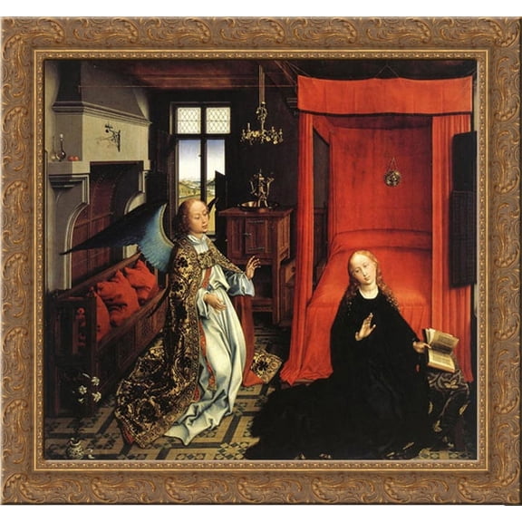 The Annunciation 21x20 Gold Ornate Wood Framed Canvas Art by Weyden, Rogier van der