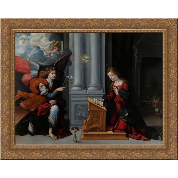 The Annunciation 24x20 Gold Ornate Wood Framed Canvas Art by Benvenuto Tisi
