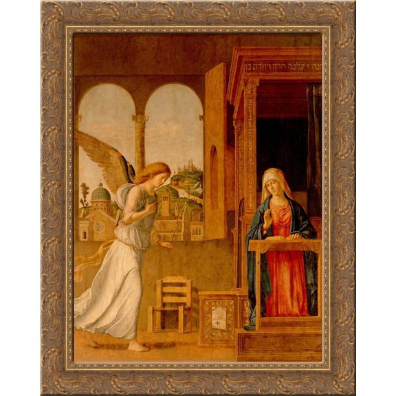 The Annunciation 24x20 Gold Ornate Wood Framed Canvas Art by Cima da Conegliano