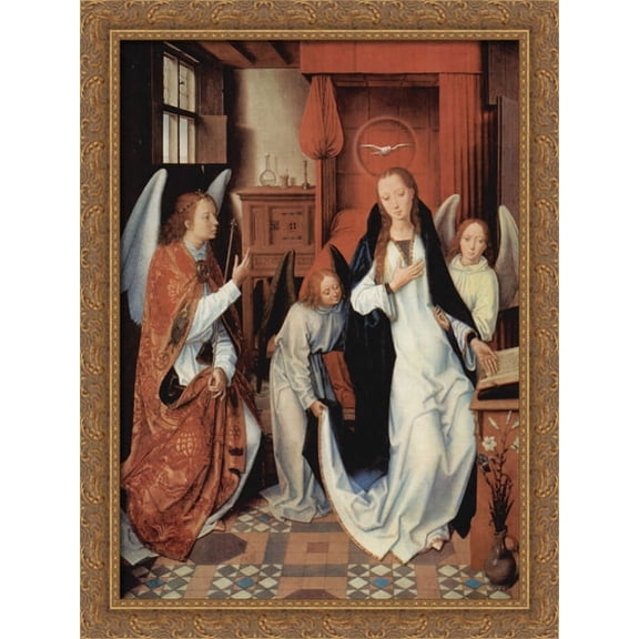 The Annunciation 28x38 Large Gold Ornate Wood Framed Canvas Art by Hans Memling