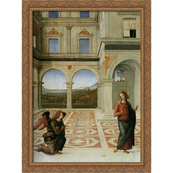 The Annunciation 28x40 Large Gold Ornate Wood Framed Canvas Art by Pietro Perugino
