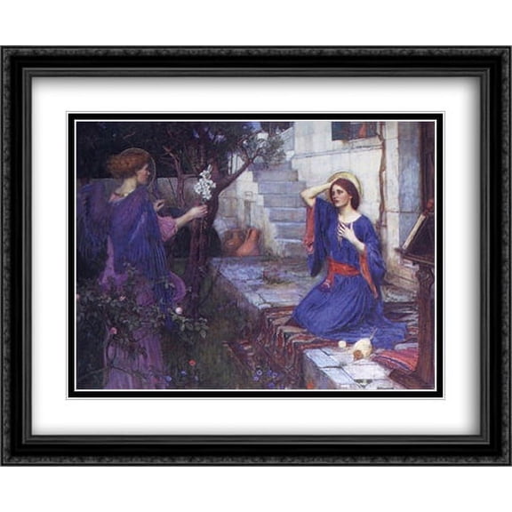 The Annunciation 2x Matted 34x28 Large Black Ornate Framed Art Print by Waterhouse, John William