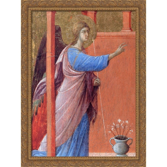 The Annunciation (Fragment) 28x36 Large Gold Ornate Wood Framed Canvas Art by Duccio