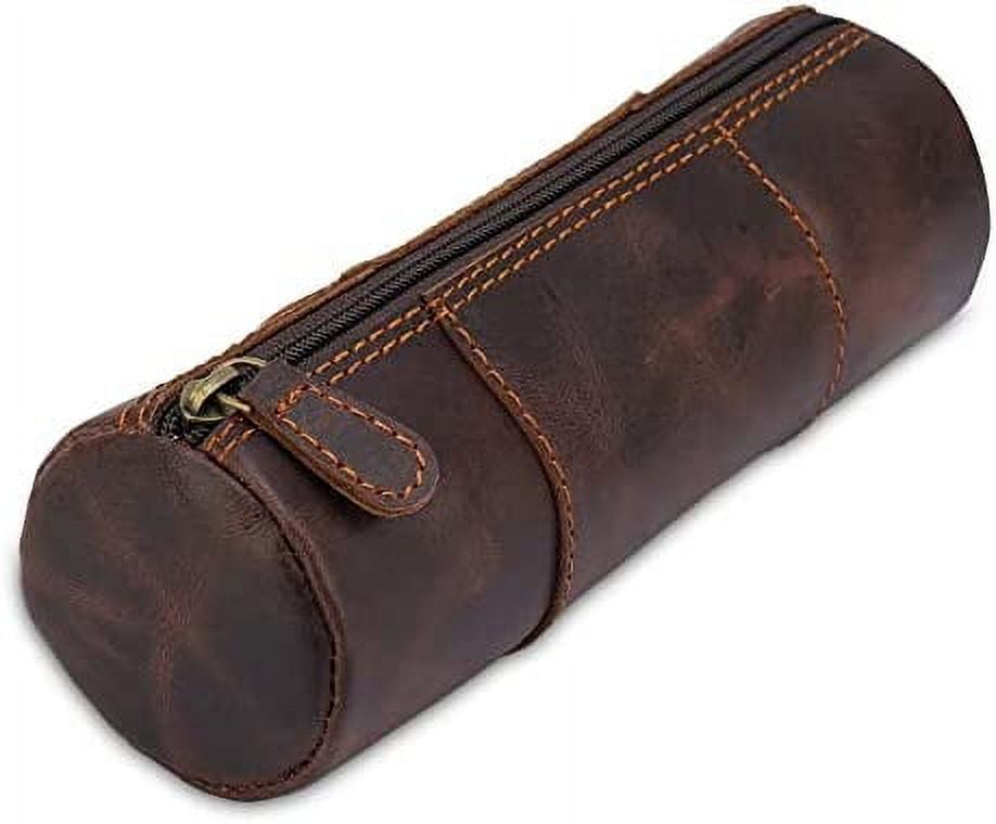 Leather Stationery Pencil Pen Case Art Pouch Office College Everyday Use  Brown7