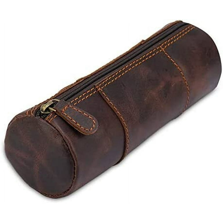 Leather Pencil Case - Handcrafted Premium Zippered Pen Pouch (Black) –  Rustic Town