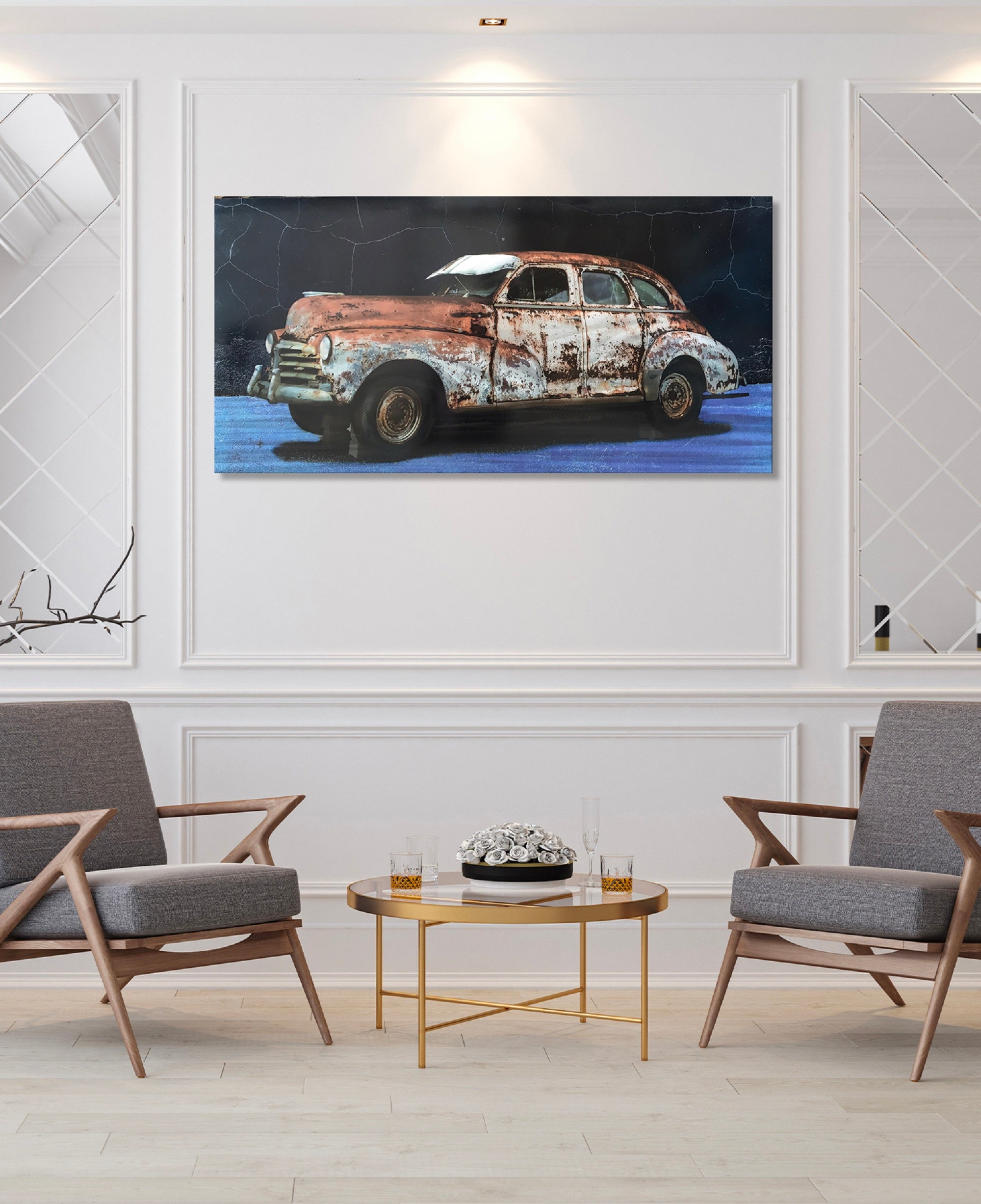 Handcrafted Aluminum Antique Car Wall Art