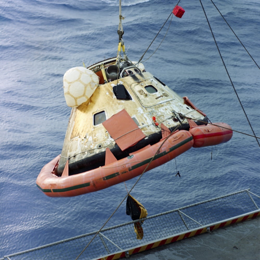 The Apollo 8 capsule being hoisted aboard the recovery carrier Canvas Art - Stocktrek Images (28 x 28)