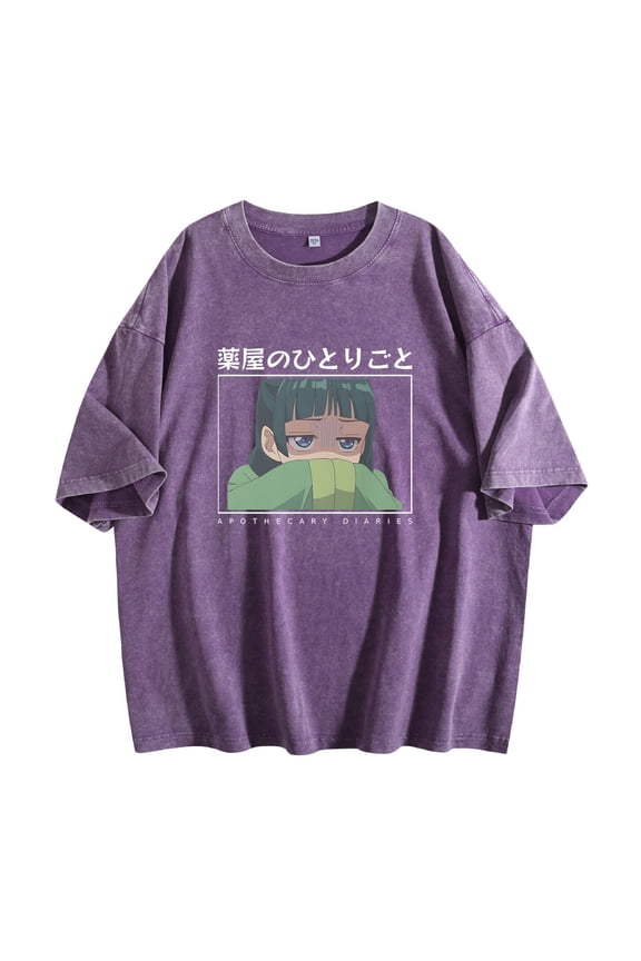 The Apothecary Diaries Anime Washed Cotton T-shirt Women Men Crewneck Short Sleeve Casual Fashion Tee