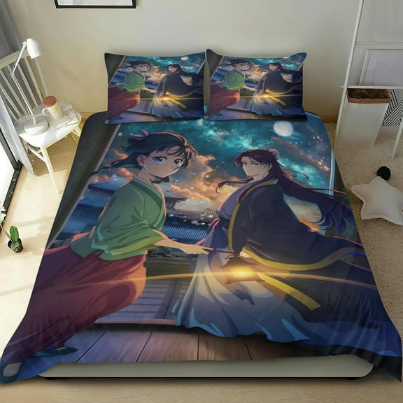 The Apothecary Diaries thin bedding set has an iconic print,One duvet cover and two pillowcases.35" x 75"90*190cm