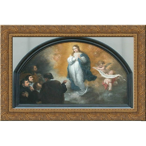 The Apparition of the Immaculate Virgin to six characters 20x24 Gold Ornate Wood Framed Canvas Art by Murillo, Bartolome