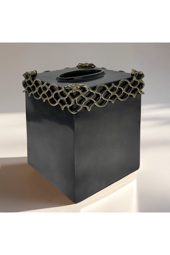 The Arabesque Collection Tissue Box Cover in Gold Finish Aluminum and Brass Tissue Box Holder for Bathroom