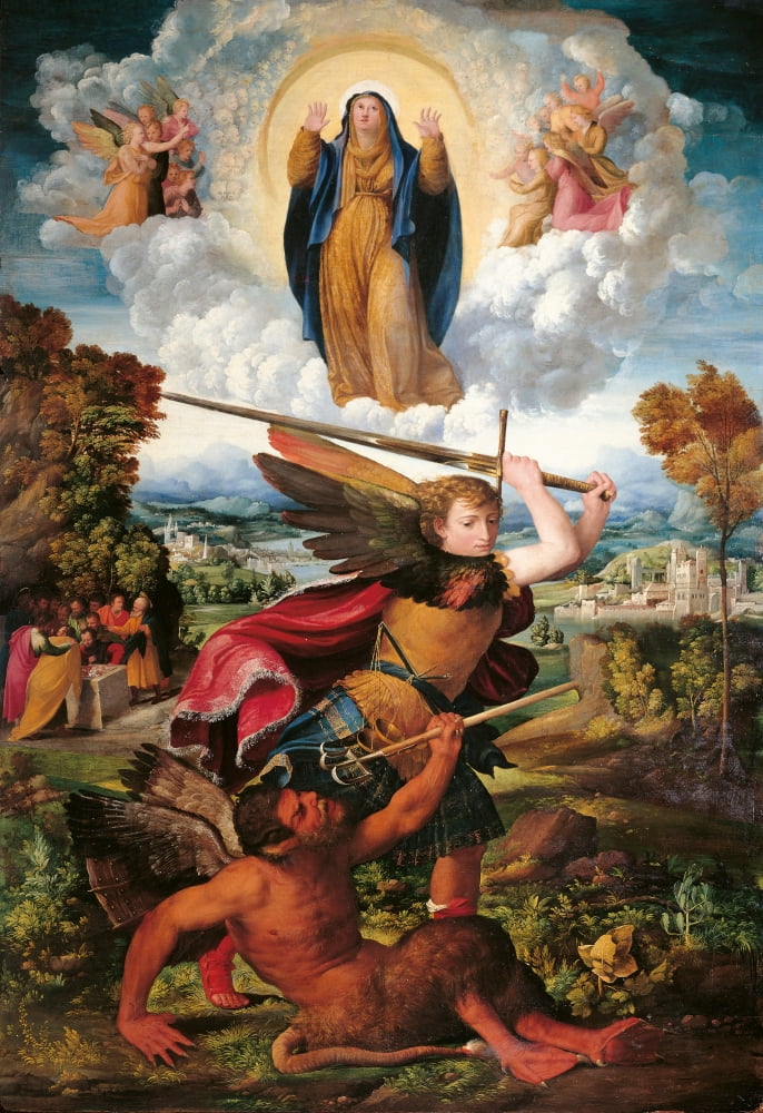 The Archangel Michael And The Devil Canvas Art - (24 x 36)