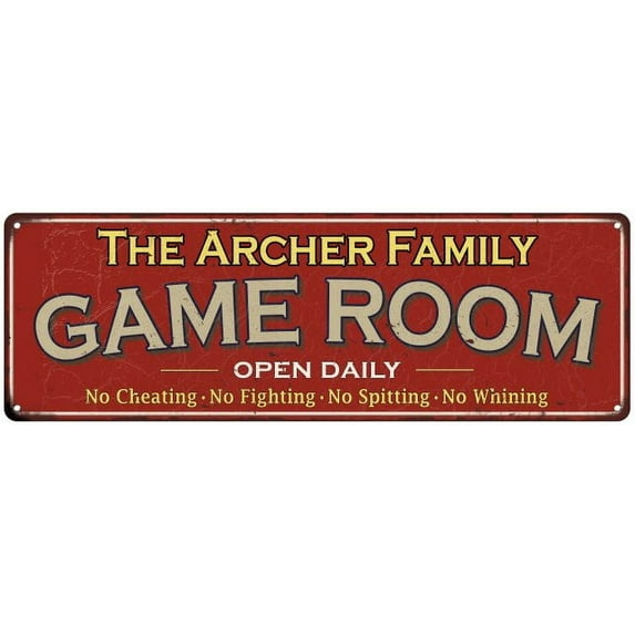 The Archer Family Red Game Room Metal 6x18 Sign 106180038605