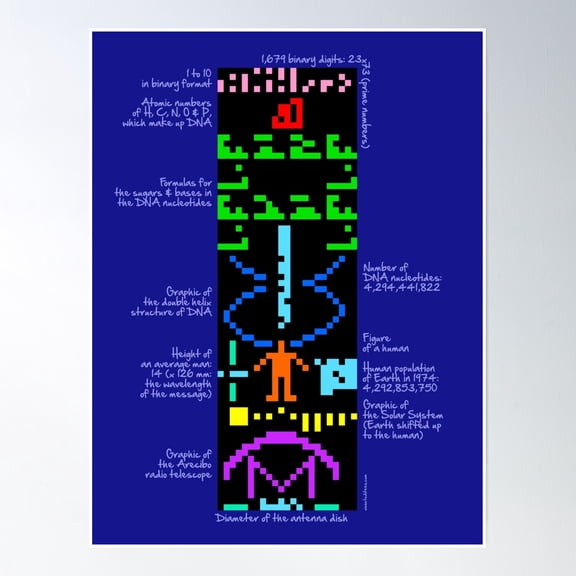 The Arecibo Message Explained Poster Wall Art, Modern Wall Decor, 8x12 UNFRAMED
