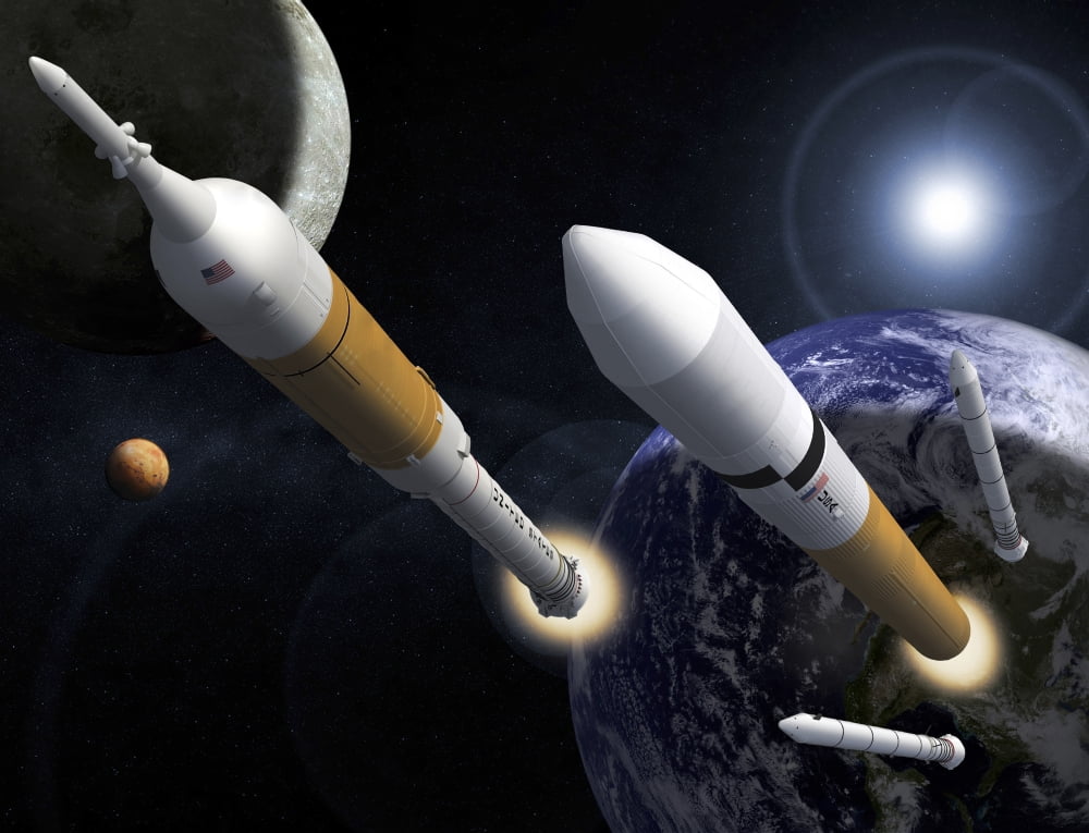 The Ares I Crew Launch Vehicle and the Ares V Cargo Launch Vehicle Canvas Art - Stocktrek Images (32 x 25)
