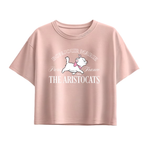 Aristocats - Bonjour Marie Girls' Short Sleeve Boxy Graphic T-Shirt