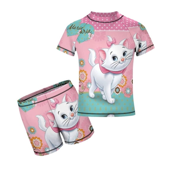 The Aristocats Boys Two Piece Rash Guard Swimsuits Kids Short Sleeve Swimwear Sets Bathing Suit