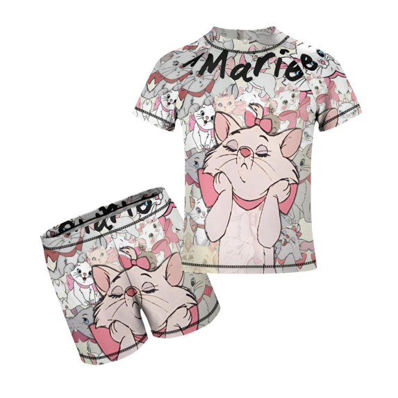 The Aristocats Boys Two Piece Rash Guard Swimsuits Kids Short Sleeve Swimwear Sets Bathing Suit