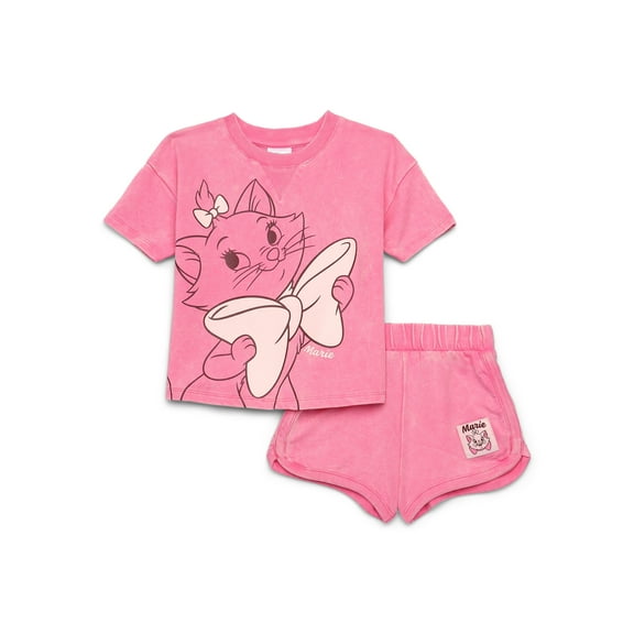 The Aristocats Toddler Girls Marie Washed Crewneck Graphic Top and Shorts Set, 2-Piece, Sizes 12M-5T