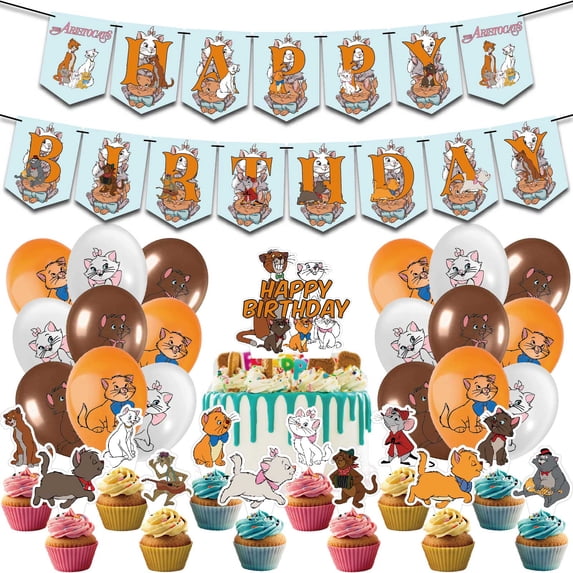 The Aristocats Theme party decoration set,Marie party decoration, party supplies include banners, balloons, cake hats.